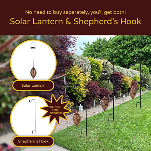 Solis Plus Outdoor Hanging Solar Light with Shepherd's Hook Included-Hanging Solar Lighting for Garden 8mm LED Solar Décor – Elegant Olive-Shaped Hanging Solar Lights Outdoor – Renewable Energy Source