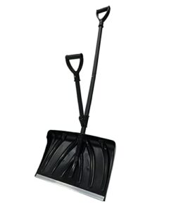 snow shovel for driveway – 18-in strain-reducing snow shovel with assisted handle, multifunction emergency snow shovel, lightweight portable sport utility shovel for car home garage garden (black)