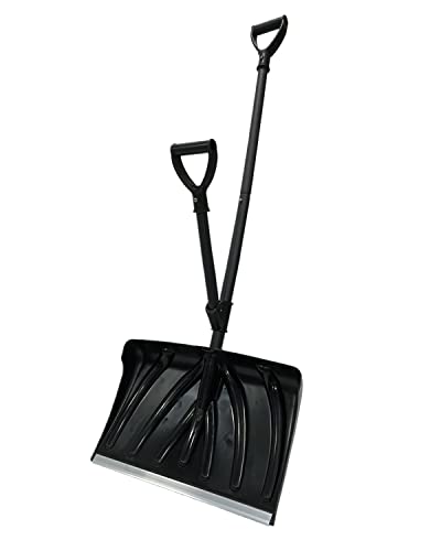 Snow Shovel for Driveway - 18-in Strain-Reducing Snow Shovel with Assisted Handle, Multifunction Emergency Snow Shovel, Lightweight Portable Sport Utility Shovel for Car Home Garage Garden (Black)