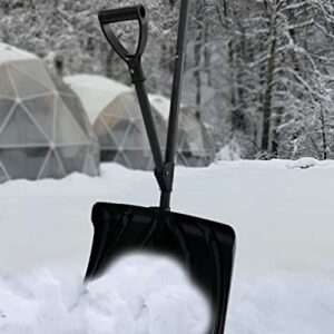 Snow Shovel for Driveway - 18-in Strain-Reducing Snow Shovel with Assisted Handle, Multifunction Emergency Snow Shovel, Lightweight Portable Sport Utility Shovel for Car Home Garage Garden (Black)