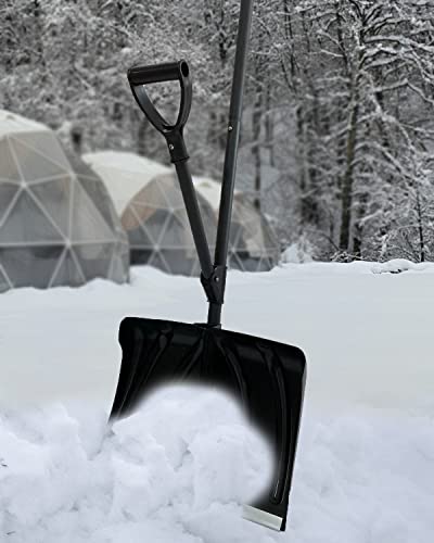 Snow Shovel for Driveway - 18-in Strain-Reducing Snow Shovel with Assisted Handle, Multifunction Emergency Snow Shovel, Lightweight Portable Sport Utility Shovel for Car Home Garage Garden (Black)