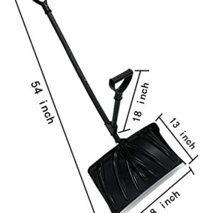 Snow Shovel for Driveway - 18-in Strain-Reducing Snow Shovel with Assisted Handle, Multifunction Emergency Snow Shovel, Lightweight Portable Sport Utility Shovel for Car Home Garage Garden (Black)