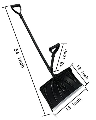 Snow Shovel for Driveway - 18-in Strain-Reducing Snow Shovel with Assisted Handle, Multifunction Emergency Snow Shovel, Lightweight Portable Sport Utility Shovel for Car Home Garage Garden (Black)