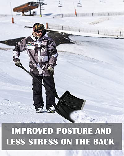 Snow Shovel for Driveway - 18-in Strain-Reducing Snow Shovel with Assisted Handle, Multifunction Emergency Snow Shovel, Lightweight Portable Sport Utility Shovel for Car Home Garage Garden (Black)