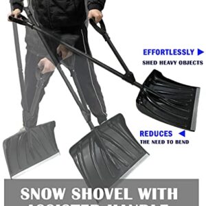 Snow Shovel for Driveway - 18-in Strain-Reducing Snow Shovel with Assisted Handle, Multifunction Emergency Snow Shovel, Lightweight Portable Sport Utility Shovel for Car Home Garage Garden (Black)