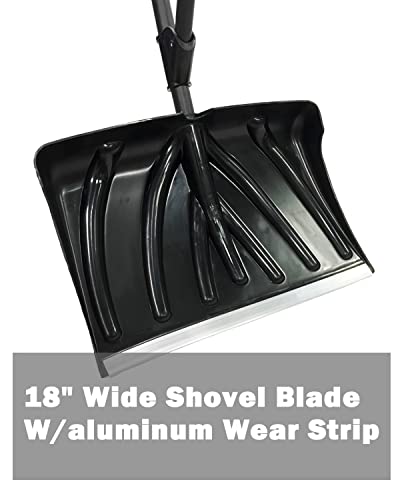 Snow Shovel for Driveway - 18-in Strain-Reducing Snow Shovel with Assisted Handle, Multifunction Emergency Snow Shovel, Lightweight Portable Sport Utility Shovel for Car Home Garage Garden (Black)