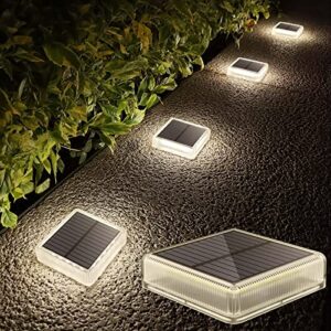 lacasa solar deck lights outdoor waterproof led, step lights solar powered driveway dock lights marine, white 4000k, dusk to dawn, stick on ground for garden steps yard patio pathway, square, 4 pack