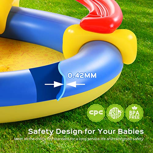 Inflatable Play Center, Hesung 115" X 70" X 44" Full-Sized Kiddie Pool with Slide, Fountain Arch, Ball Roller for Toddler, Kids, Baby, Thick Wear-Resistant Big Above Ground, Garden Backyard Water Park