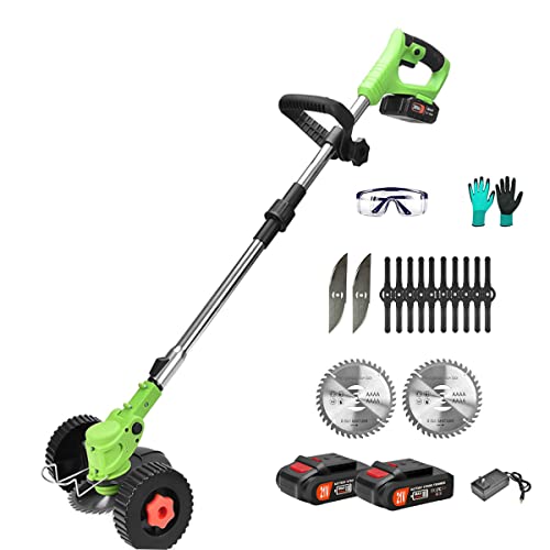 Cordless String Trimmer, 21V Electric Weed Eater Weed Wacker, with 2Pcs 2.0Ah Battery Powered, Lightweight Grass Cutter Machine Brush Cutter Edger Lawn Tool for Garden and Yard Care Pruning Trimming