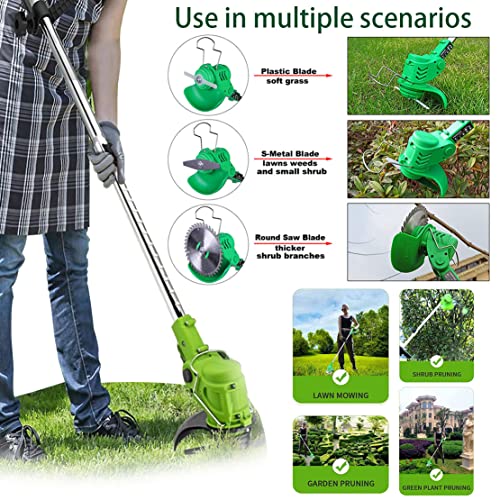 Cordless String Trimmer, 21V Electric Weed Eater Weed Wacker, with 2Pcs 2.0Ah Battery Powered, Lightweight Grass Cutter Machine Brush Cutter Edger Lawn Tool for Garden and Yard Care Pruning Trimming