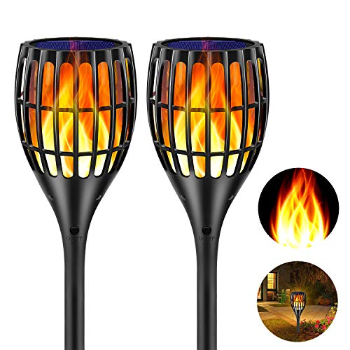 Ollivage Solar Torch Flame Lights Waterproof Flickering Flames Solar Lights 43" Solar Garden Lights Outdoor Landscape Decoration Lighting Dusk to Dawn Auto On/Off for Yard Garden Pathway, 2 Pack