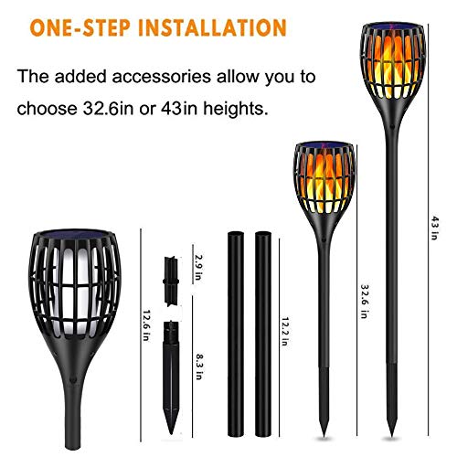 Ollivage Solar Torch Flame Lights Waterproof Flickering Flames Solar Lights 43" Solar Garden Lights Outdoor Landscape Decoration Lighting Dusk to Dawn Auto On/Off for Yard Garden Pathway, 2 Pack