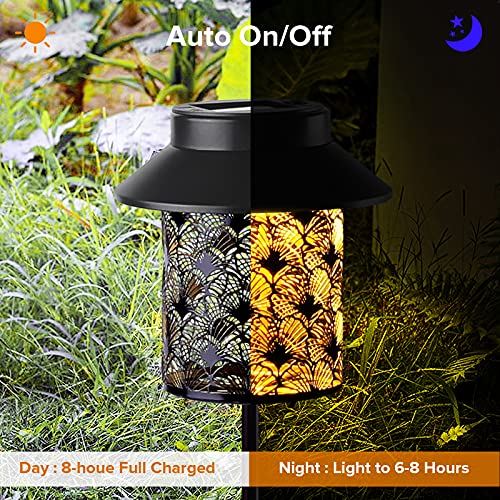 Bownew Outdoor Pathway Solar Lantern Outside Waterproof Metal Solar Powered Lights Decor for Garden Patio Deck Lawn Yard Porch Balcony, 2 Pack