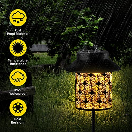 Bownew Outdoor Pathway Solar Lantern Outside Waterproof Metal Solar Powered Lights Decor for Garden Patio Deck Lawn Yard Porch Balcony, 2 Pack