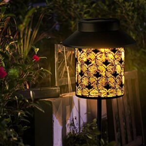 Bownew Outdoor Pathway Solar Lantern Outside Waterproof Metal Solar Powered Lights Decor for Garden Patio Deck Lawn Yard Porch Balcony, 2 Pack