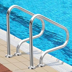 Pool Handrails Metal Pool Hand Rail, Easy Mount Inground Pool Entry Grab Rail, Swimming Pool Stair Rail for Garden Backyard Water Parks, Silver