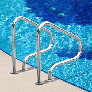 seveez outdoor pool handrail, stainless steel rustproof swimming pool railing ergonomics curved design, floor mounting for garden backyard water parks