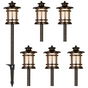 hykolity low voltage orb led landscape path light w/ crackled shade, 3.4w 155lm 12v wired outdoor led walkway light, die-cast aluminum construction, 30-watt equivalent, 15-year lifespan-6pack
