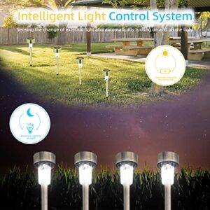 PEMUISE Solar Lights Outdoor 24 Pack Solar Path Lights Waterproof Solar Walkway Lights Stainless Steel Outdoor Decor Garden Led Lights for Landscape/Patio/Lawn/Yard/Driveway (Cold White)