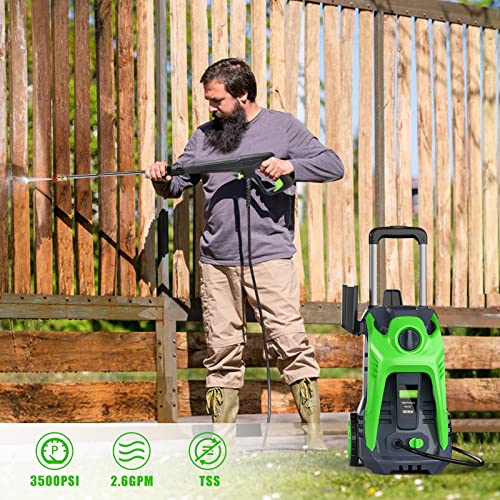 YANICHA Electric Power Washers - 3500 PSI 2.6 GPM Pressure Washer Electric Powered Car Washer with 4 Nozzles Foam Cannon, Clean Cars, Garden, Patio