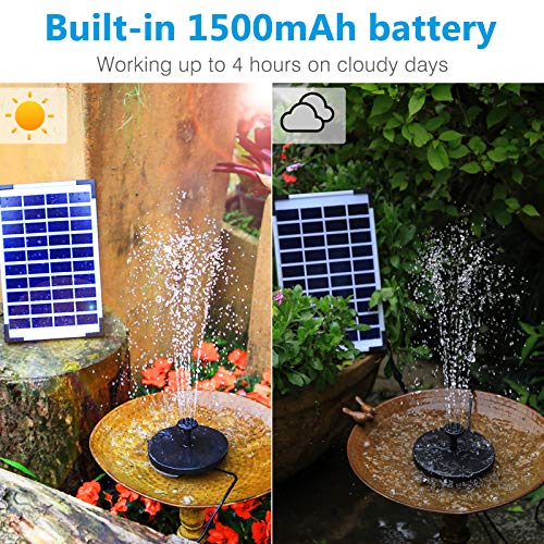 AISITIN 5.5W Solar Bird Bath Fountain Built-in 1500mAh Battery, Solar Fountain Pump for Bird Bath with 6 Nozzles, Solar Floating Water Fountain Pump for Bird Bath, Fish Tank, Pond, Garden and Outdoor