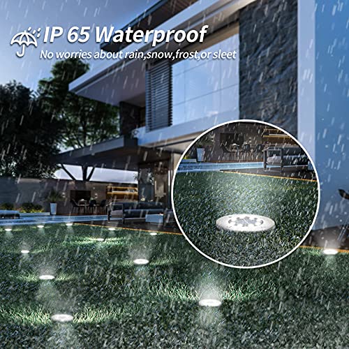 pozzolanas Solar Ground Lights 16 Packs - 8 LED Solar Garden Lights Outdoor Waterproof in-Upgraded Outdoor Garden Waterproof Bright in-Ground Lights for Lawn Pathway Yard Driveway(Cold White)