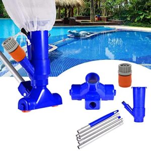 vhshppy pool cleaner set, portable swimming pool fountain_vacuum brush cleaner cleaning tool with universal fit handle – can be attached to garden hose, pool cleaners kit (blue)