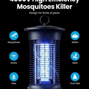 Gaiatop Bug Zapper Outdoor, 4000V 18W Mosquito Zapper Outdoor with 5ft Power Cord, Waterproof Electric Insect/Fly Trap Zapper Killer for Home Backyard Garden Patio - Black