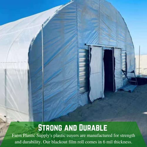 Farm Plastic Supply - Panda Film Light Deprivation Greenhouse Cover - 6 mil - (10' x 25') - 100% Blackout Tarp, Black White Plastic Sheeting, Green House Poly Film