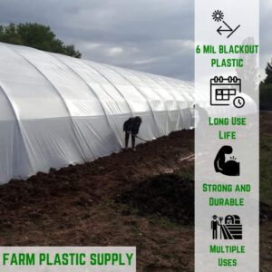 Farm Plastic Supply - Panda Film Light Deprivation Greenhouse Cover - 6 mil - (10' x 25') - 100% Blackout Tarp, Black White Plastic Sheeting, Green House Poly Film