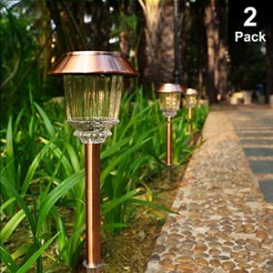 DenicMic Solar Garden Lights Outdoor Pathway Lights Glass Stainless Steel Waterproof Solar Powered Landscape Lights for Yard Patio Lawn Path Walkway, Super Bright 12-40 Lumens, 2 Pack