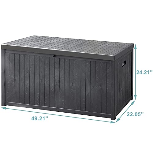 SUNVIVI OUTDOOR 120 Gallon Deck Storage Box with Hydraulic Hinge, Resin Patio Storage Bin with Lockable Lid, Waterproof Outside Storage Container for Cushions, Pool Supplies, Garden Tools, Grey