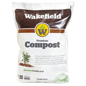 wakefield premium compost – omri listed, fsc-certified – 100% organic compost for healthy lawn and garden soil – aged compost soil amendment for vegetable gardens, flowers and plants – 1 cu/ft