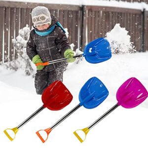 kid snow shovel with stainless steel handle, kids size durable shovel for snow – comfort d grip sturdy metal handle 23in plastic digging sand playing snow shovel for garden car camping (3pcs)