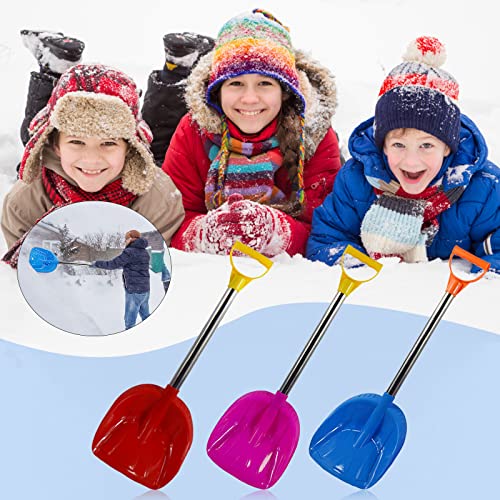 Kid Snow Shovel with Stainless Steel Handle, Kids Size Durable Shovel for Snow - Comfort D Grip Sturdy Metal Handle 23in Plastic Digging Sand Playing Snow Shovel for Garden Car Camping (3pcs)