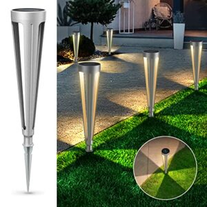 visflair solar lights outdoor garden, 6 pack led waterproof solar pathway lights for outside yard, path, patio, driveway decor landscape lighting -silver