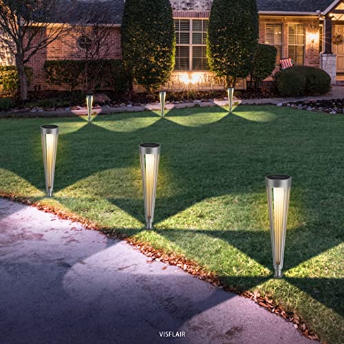 VISFLAIR Solar Lights Outdoor Garden, 6 Pack LED Waterproof Solar Pathway Lights for Outside Yard, Path, Patio, Driveway Decor Landscape Lighting -Silver