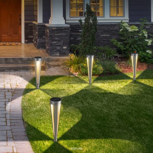 VISFLAIR Solar Lights Outdoor Garden, 6 Pack LED Waterproof Solar Pathway Lights for Outside Yard, Path, Patio, Driveway Decor Landscape Lighting -Silver