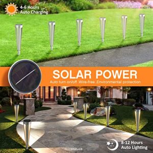 VISFLAIR Solar Lights Outdoor Garden, 6 Pack LED Waterproof Solar Pathway Lights for Outside Yard, Path, Patio, Driveway Decor Landscape Lighting -Silver