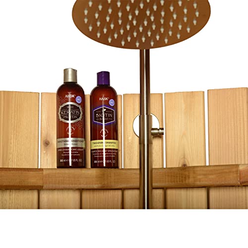 ALEKO Rinse Outdoor Shower Kit | Ellipse Curved Overhead Rain Shower | Adjustable Outdoor Showerhead | Garden Hose or Hard Plumbing Water Hookup | Western Red Cedar and Stainless Steel