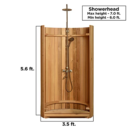 ALEKO Rinse Outdoor Shower Kit | Ellipse Curved Overhead Rain Shower | Adjustable Outdoor Showerhead | Garden Hose or Hard Plumbing Water Hookup | Western Red Cedar and Stainless Steel