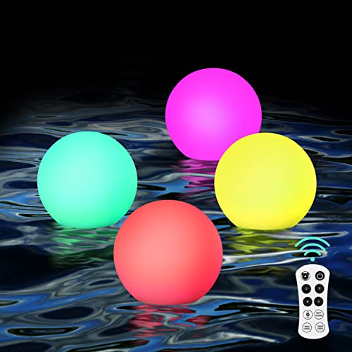 OSALADI LED Floating Ball Pool Lights, Rechargeable RGB Color Changing Pool Lights with Remote, IP68 Waterproof LED Glow Ball Pool, Floating Night Lights for Pond Fountain Garden Party Decor, 4 Pack