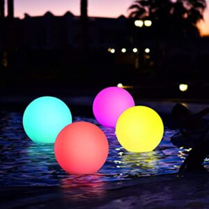 OSALADI LED Floating Ball Pool Lights, Rechargeable RGB Color Changing Pool Lights with Remote, IP68 Waterproof LED Glow Ball Pool, Floating Night Lights for Pond Fountain Garden Party Decor, 4 Pack