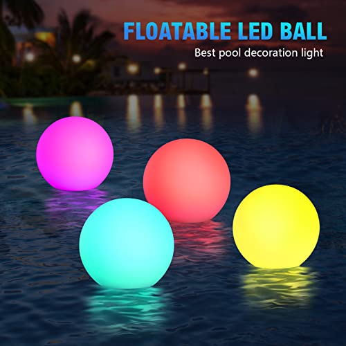 OSALADI LED Floating Ball Pool Lights, Rechargeable RGB Color Changing Pool Lights with Remote, IP68 Waterproof LED Glow Ball Pool, Floating Night Lights for Pond Fountain Garden Party Decor, 4 Pack