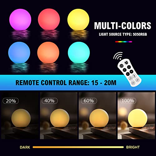 OSALADI LED Floating Ball Pool Lights, Rechargeable RGB Color Changing Pool Lights with Remote, IP68 Waterproof LED Glow Ball Pool, Floating Night Lights for Pond Fountain Garden Party Decor, 4 Pack