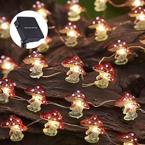 Garden Décor Solar Powered Outdoor String Lights Mushroom Lamp Solar Garden Fairy Lights Mushroom Night Lights Gifts Cottage core Décor 14ft 40LEDs Solar Pathway Fence Yard Window Mushroom Decor