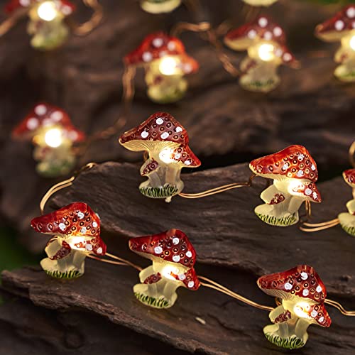 Garden Décor Solar Powered Outdoor String Lights Mushroom Lamp Solar Garden Fairy Lights Mushroom Night Lights Gifts Cottage core Décor 14ft 40LEDs Solar Pathway Fence Yard Window Mushroom Decor