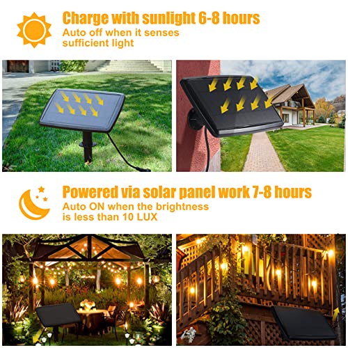 68FT Solar Outdoor String Lights, Commercial Grade Waterproof Solar & USB Powered String Lights with 21+3(Spare) LED Shatterproof Bulbs, for Outside, Garden, Patio, Backyard, 4 Light Modes, 2700K