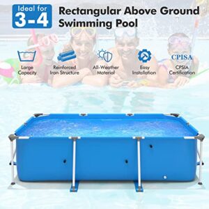 Goplus Frame Swimming Pool, 10ft x 6.7ft x 30in Rectangular Above Ground Pools W/Steel Frame, Pool Cover, Easy Setup & Drainage, Family Pool for Backyard, Garden,Patio, Balcony (Blue)