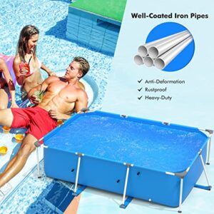 Goplus Frame Swimming Pool, 10ft x 6.7ft x 30in Rectangular Above Ground Pools W/Steel Frame, Pool Cover, Easy Setup & Drainage, Family Pool for Backyard, Garden,Patio, Balcony (Blue)